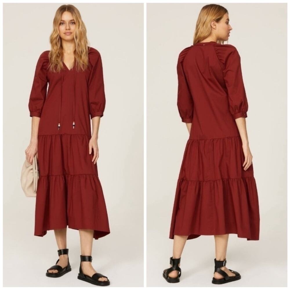 Hugo Boss Depera 3/4 Sleeve A-Line Tiered Midi Dress Size 6